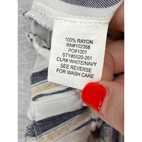 BLUE ISLAND Jumpsuit Small Striped Cinched Waist Strapless Rayon White Navy - Picture 8 of 14